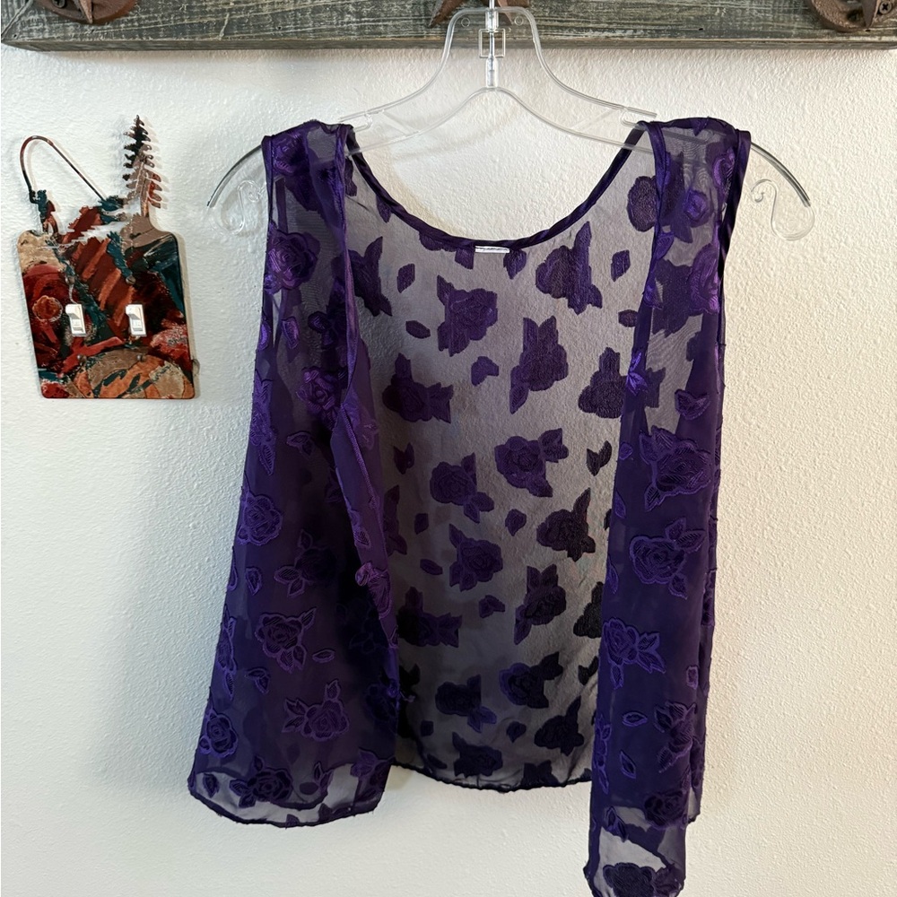 Purple vintage Floral Sheer Women's vest size Medium I think sheer floral print - Picture 6 of 6
